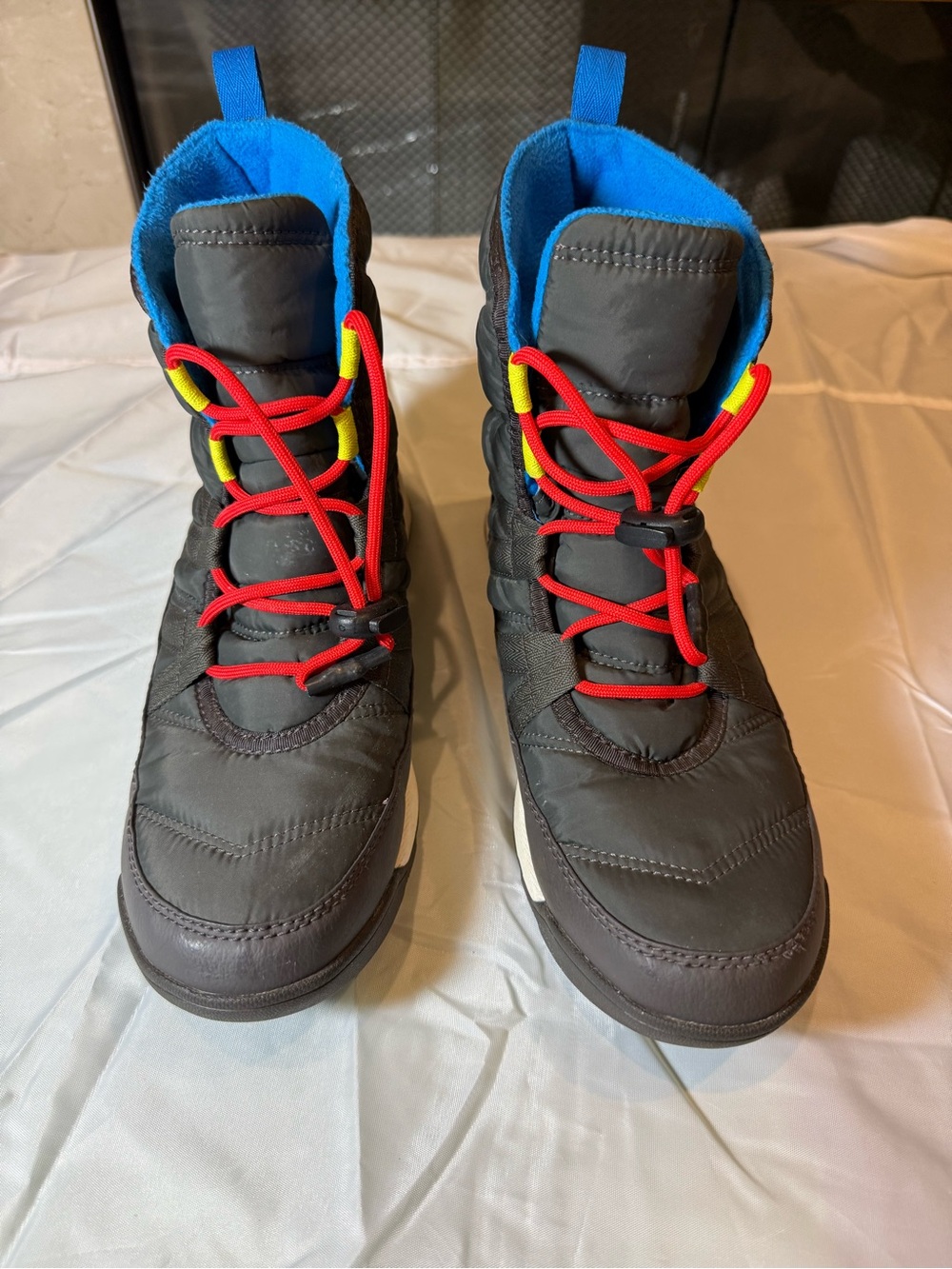 Sorel Black Boots with Bright Blue Lining and Red Laces